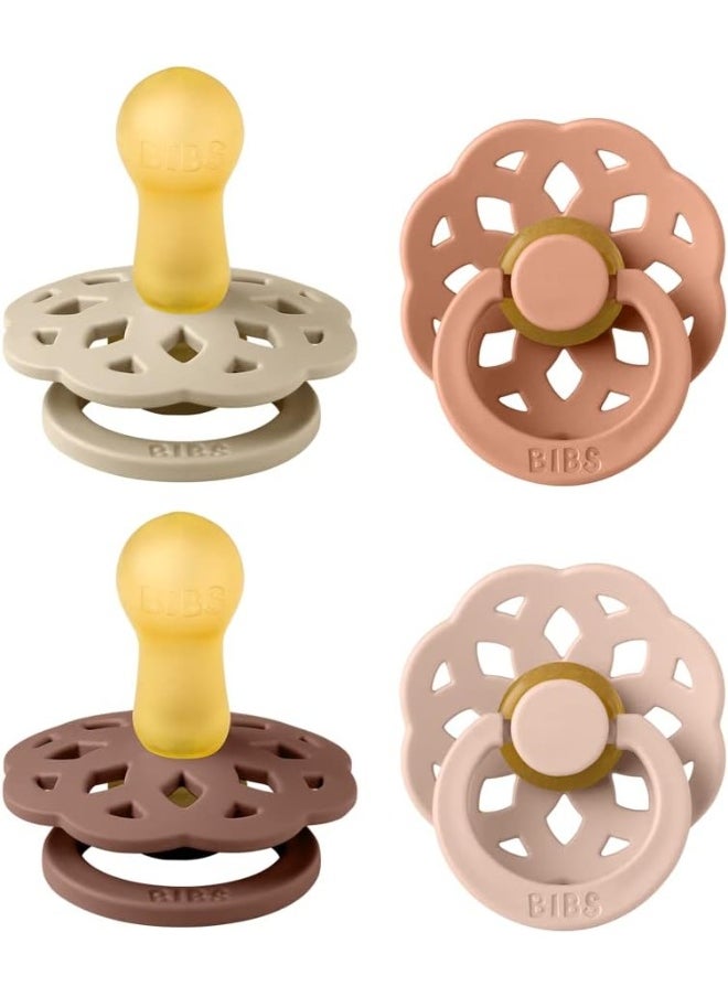 BIBS Boheme Soother 4-Pack | BPA Free Dummy Pacifier | Round Nipple | Natural Rubber Latex | Made in Denmark | Size 6-18 Months | Vanilla Mix