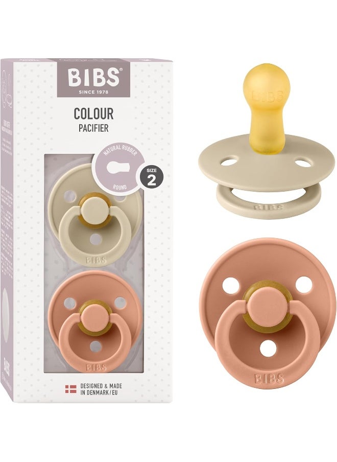 BIBS Colour Soother 2-Pack, BPA Free Dummy Pacifier, Round Natural Rubber Latex, Size 2 (6-18 Months), Vanilla/Peach