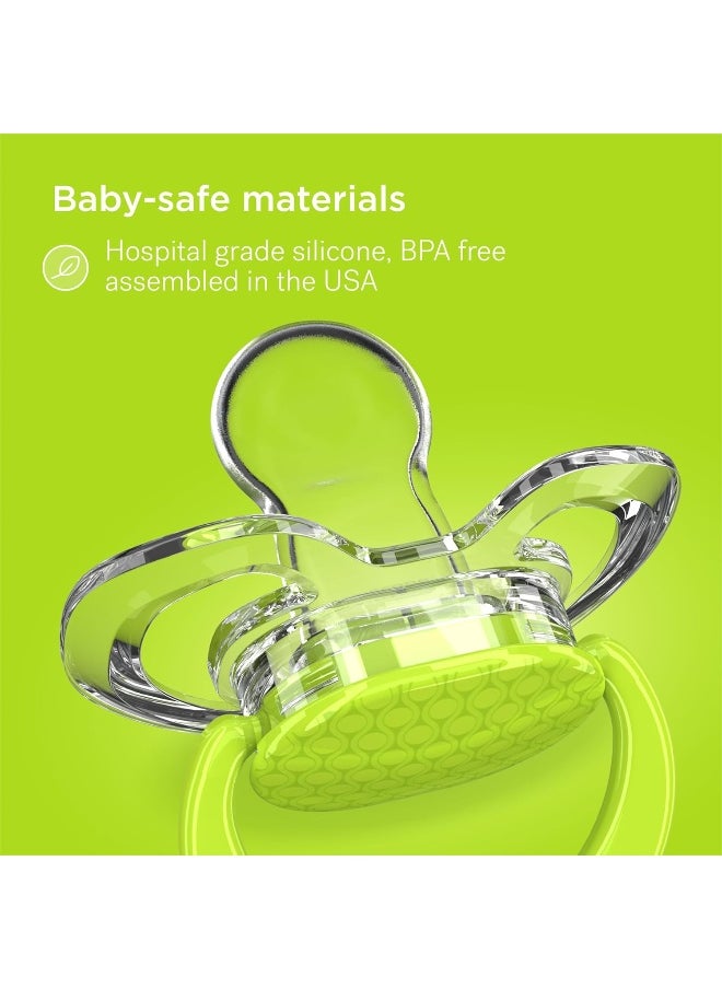 Smilo Orthodontic Pacifier, Expands to Support The Palate During Soothing, Green, Stage 1 Suitable from 0 to 3 Months (Pack of 3)