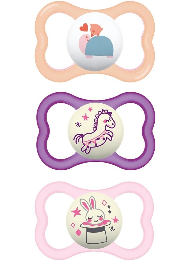 MAM Air Day & Night Baby Pacifier, for Sensitive Skin, Glows in The Dark, 3 Pack, 16+ Months, Girl, 3 Count (Pack of 1)
