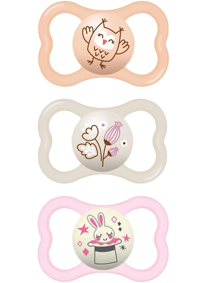 MAM Air Night & Day Baby Pacifier, for Sensitive Skin, Glows in The Dark, 6-16 Months, Girl, 3 Count (Pack of 1)