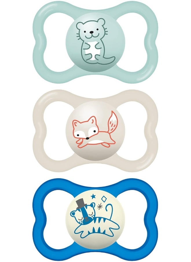 MAM Air Day & Night Baby Pacifier, for Sensitive Skin, Glows in The Dark, Boy, 6-16 Months (Pack of 3)(Packaging may vary)