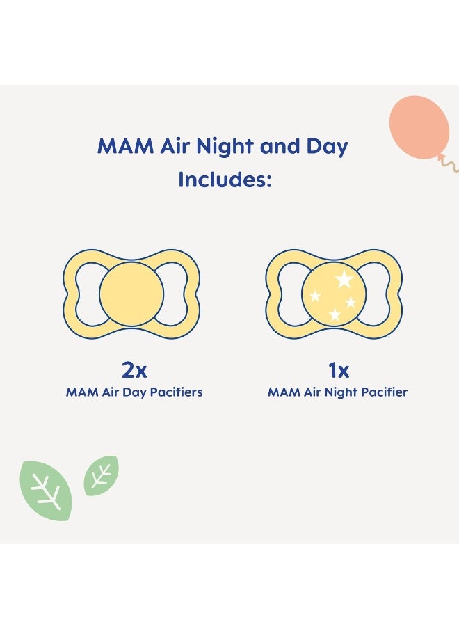 MAM Air Day & Night Baby Pacifier, for Sensitive Skin, Glows in The Dark, Boy, 6-16 Months (Pack of 3)(Packaging may vary)