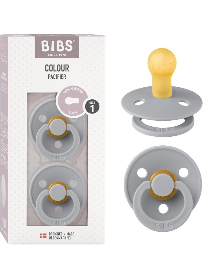 BIBS Colour Soother 2-Pack, BPA Free Dummy Pacifier, Round Natural Rubber Latex, Size 1 (0-6 Months), Cloud/Cloud