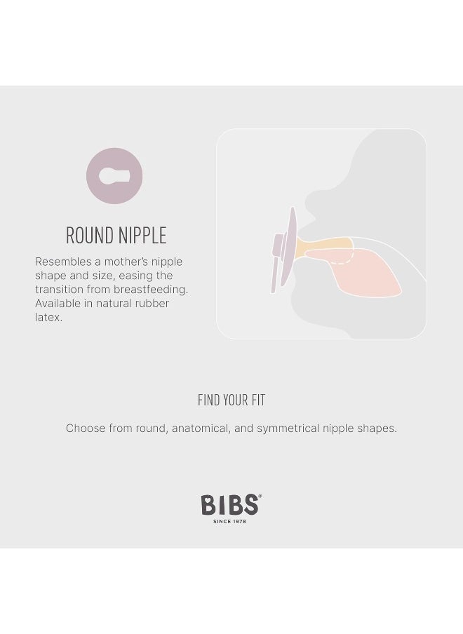 BIBS Colour Soother 2-Pack, BPA Free Dummy Pacifier, Round Natural Rubber Latex, Size 2 (6-18 Months), Coral/Ruby