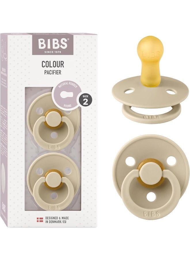 BIBS Colour Soother 2-Pack, BPA Free Dummy Pacifier, Round Natural Rubber Latex, Size 2 (6-18 Months), Vanilla/Vanilla