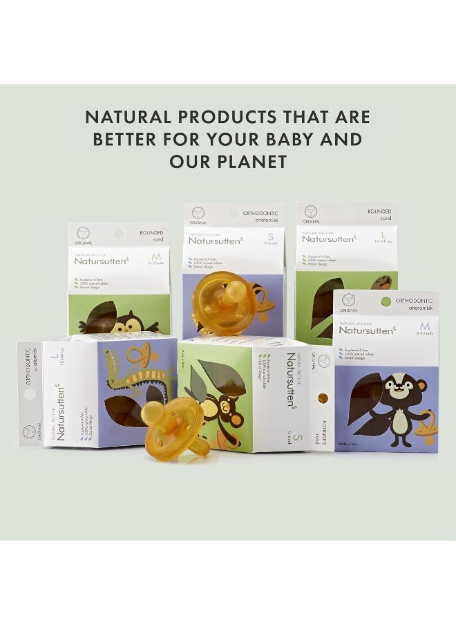 Natursutten Pacifier 6-12 Months - Natural Rubber Pacifier - Eco-Friendly, BPA-Free Round Infant Pacifier - Newborn Essentials Made in Italy - 1 Piece
