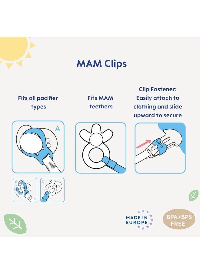 MAM Pacifier Clips, Baby Pacifier Clip, I Love Mommy' Design Collection Pacifier Clip, Girl, 2-Count