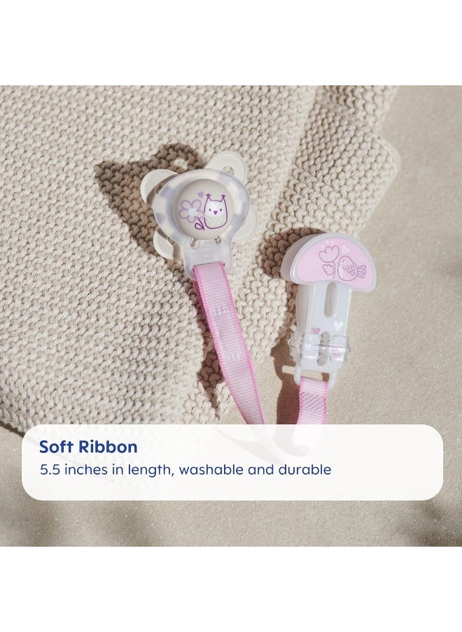 MAM Pacifier Clips, Baby Pacifier Clip, I Love Mommy' Design Collection Pacifier Clip, Girl, 2-Count