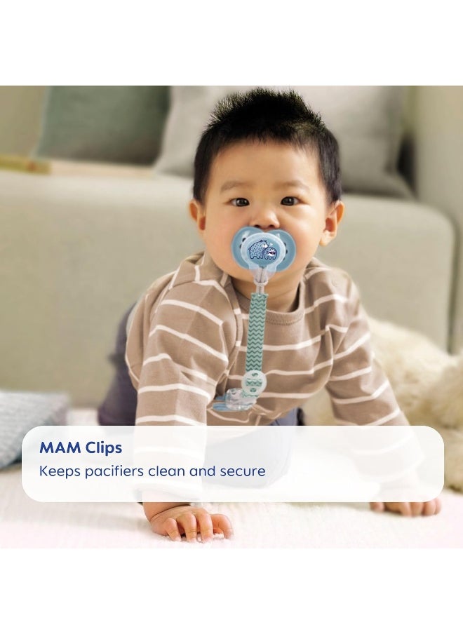MAM Pacifier Clips, Baby Pacifier Clip, I Love Mommy' Design Collection Pacifier Clip, Girl, 2-Count