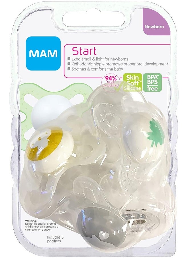 MAM Start Newborn Pacifiers Value Pack 0-2 Months, Newborn Unisex Baby Pacifiers (3 Pack), Best Pacifier for Breastfed Babies