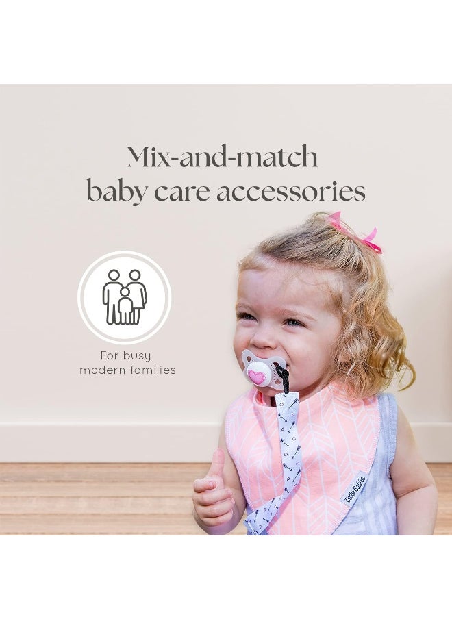 Dodo Babies Pacifier Clip Set - Four Clips Plus Binky Case - Universal Holder Fits Most Paci Brands, Teether Toys and Car Seats - Pink and Gray Prints for Girls or Boys