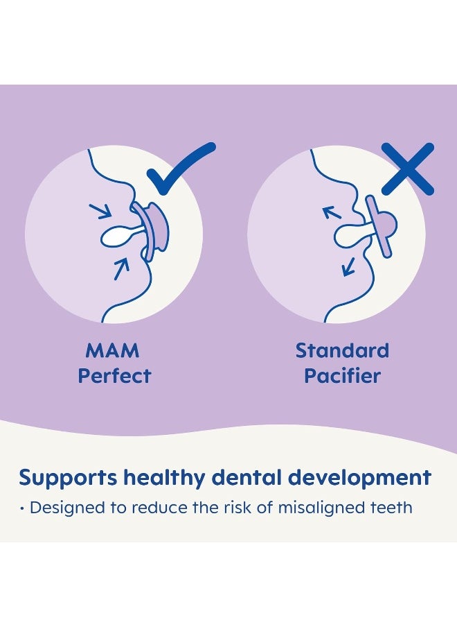 MAM Perfect Baby Pacifier, Patented, Developed with Pediatric Dentists & Orthodontists, Unisex, 6-16, 2 Count (Pack of 1)