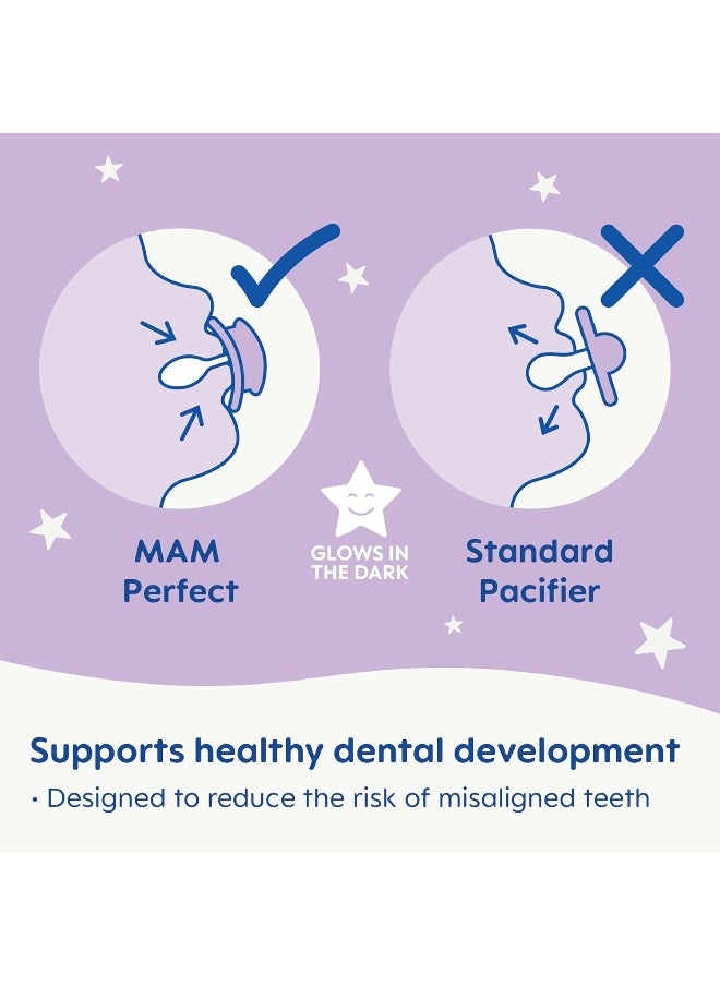 MAM Perfect Night Baby Pacifier, Patented, Glows in the Dark, 0-6 Months, Girl, 2 Count (Pack of 1)