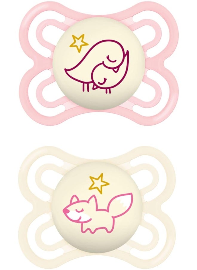 MAM Perfect Night Baby Pacifier, Patented, Glows in the Dark, 0-6 Months, Girl, 2 Count (Pack of 1)