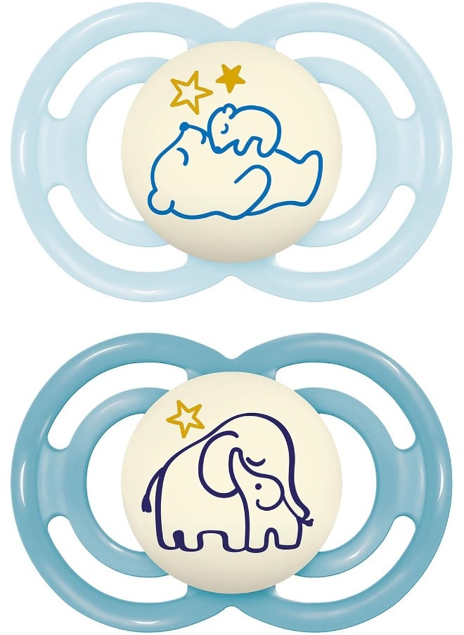 MAM Perfect Night Baby Pacifier, Patented, Glows in the Dark, 2 Pack, 6-16 Months, Boy