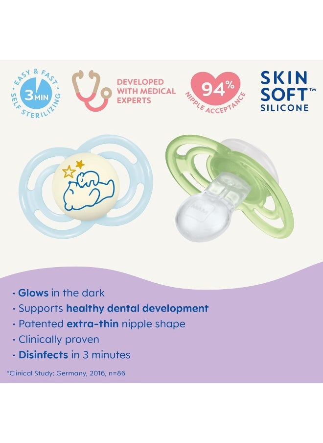 MAM Perfect Night Baby Pacifier, Patented, Glows in the Dark, 2 Pack, 6-16 Months, Boy