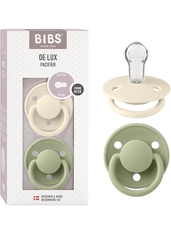 BIBS De Lux Soother 2-Pack, BPA Free Dummy Pacifier, Round Silicone, OneSize (0-36 Months), Ivory/Sage
