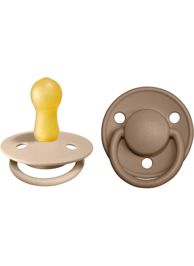 BIBS De Lux Soother 2-Pack, BPA Free Dummy Pacifier, Round Natural Rubber Latex, Size 2 (6-18 Months), Vanilla/Dark Oak