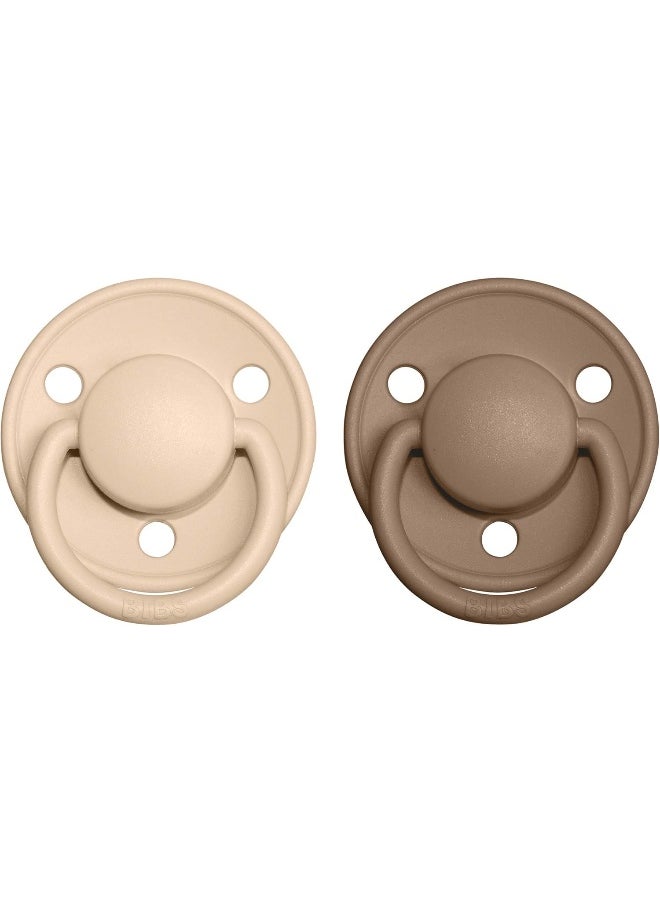 BIBS De Lux Soother 2-Pack, BPA Free Dummy Pacifier, Round Natural Rubber Latex, Size 2 (6-18 Months), Vanilla/Dark Oak