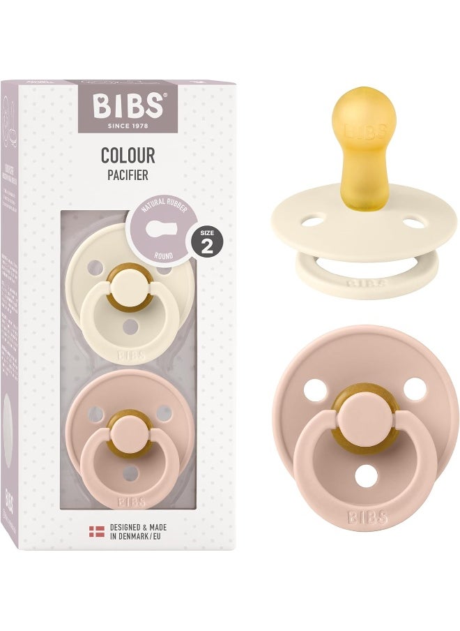 BIBS Colour Soother 2-Pack, BPA Free Dummy Pacifier, Round Natural Rubber Latex, Size 2 (6-18 Months), Ivory/Blush