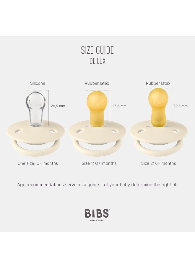BIBS De Lux Soother 2-Pack, BPA Free Dummy Pacifier, Round Silicone, OneSize (0-36 Months), Cloud/Black