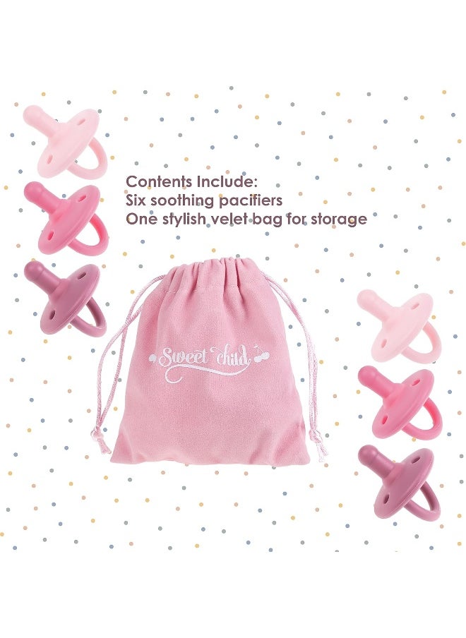 Sweet Child Pacifiers 0-18 Months, Set of 6 Ultra-Light Silicone Binkies with Collapsible Handle & 3 Air Holes for Added Safety, Best Newborn Pacifiers for Baby Boys Or Girls