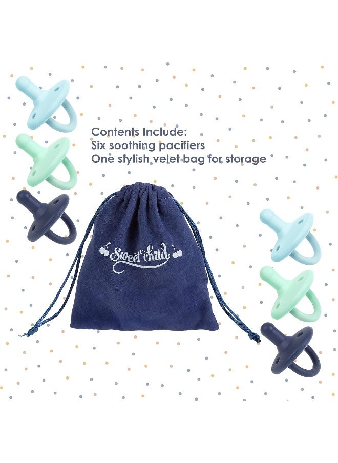 Sweet Child Pacifiers 0-18 Months, Set of 6 Ultra-Light Silicone Binkies with Collapsible Handle & 3 Air Holes for Added Safety, Best Newborn Pacifiers for Baby Boys Or Girls