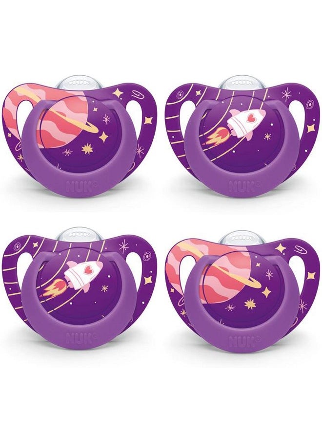 Nuk Orthodontic Pacifier, Space Girl, 6-18 Months, 4pk