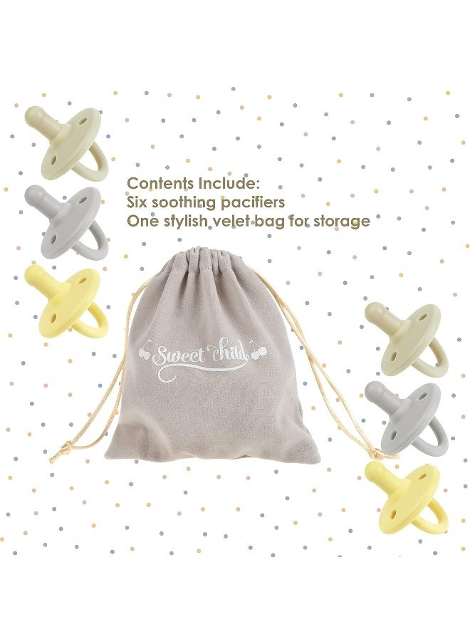 Sweet Child Pacifiers 0-18 Months, Set of 6 Ultra-Light Silicone Binkies with Collapsible Handle & 3 Air Holes for Added Safety, Best Newborn Pacifiers for Baby Boys Or Girls