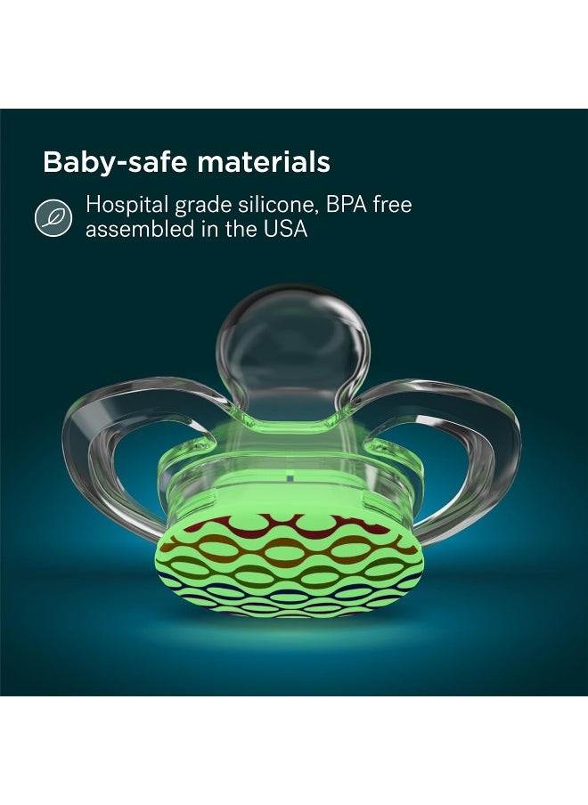 Smilo Baby Pacifier with Orthodontic Design for Healthy Dental Development - Stage 1 for Babies 0-3 Months - Pack of 3X 100% Silicone Newborn Pacifiers BPA Free - Glow-in-The-Dark