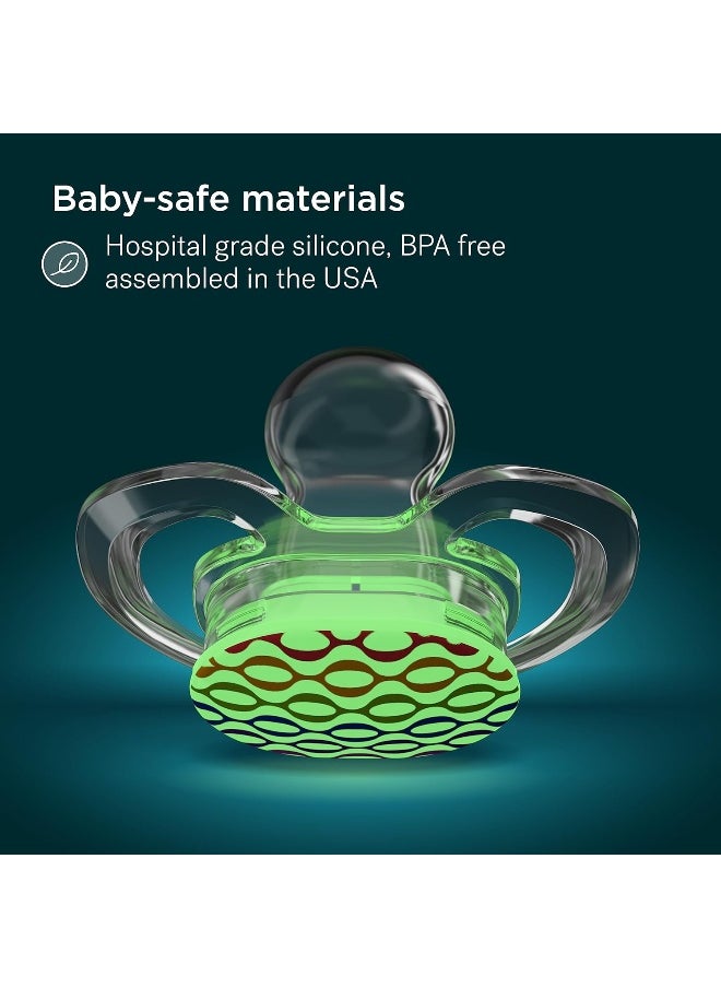 Smilo Baby Pacifier - 3 Pack of Slimline Pacifiers for Babies - Stage 3 for Babies 9+ Months - 100% Silicone Newborn Pacifiers BPA Free - Glow in The Dark - Winter Edition