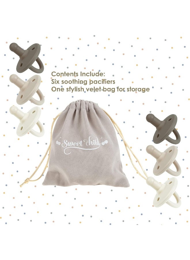 Sweet Child Pacifiers 0-18 Months, Set of 6 Ultra-Light Silicone Binkies with Collapsible Handle & 3 Air Holes for Added Safety, Best Newborn Pacifiers for Baby Boys Or Girls