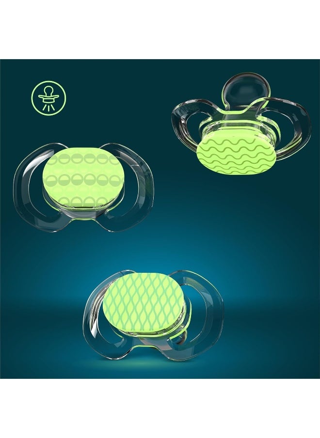 Smilo Baby Pacifier with Orthodontic Design for Healthy Dental Development - Stage 3 for Babies 9+ Months - Pack of 3X 100% Silicone Pacifiers BPA Free - Glow-in-The-Dark