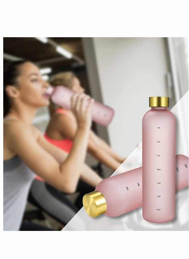 Water Bottle with Time Marker, 32oz 1 Liter, BPA Free Frosted Plastic, Portable Reusable Fitness Sport