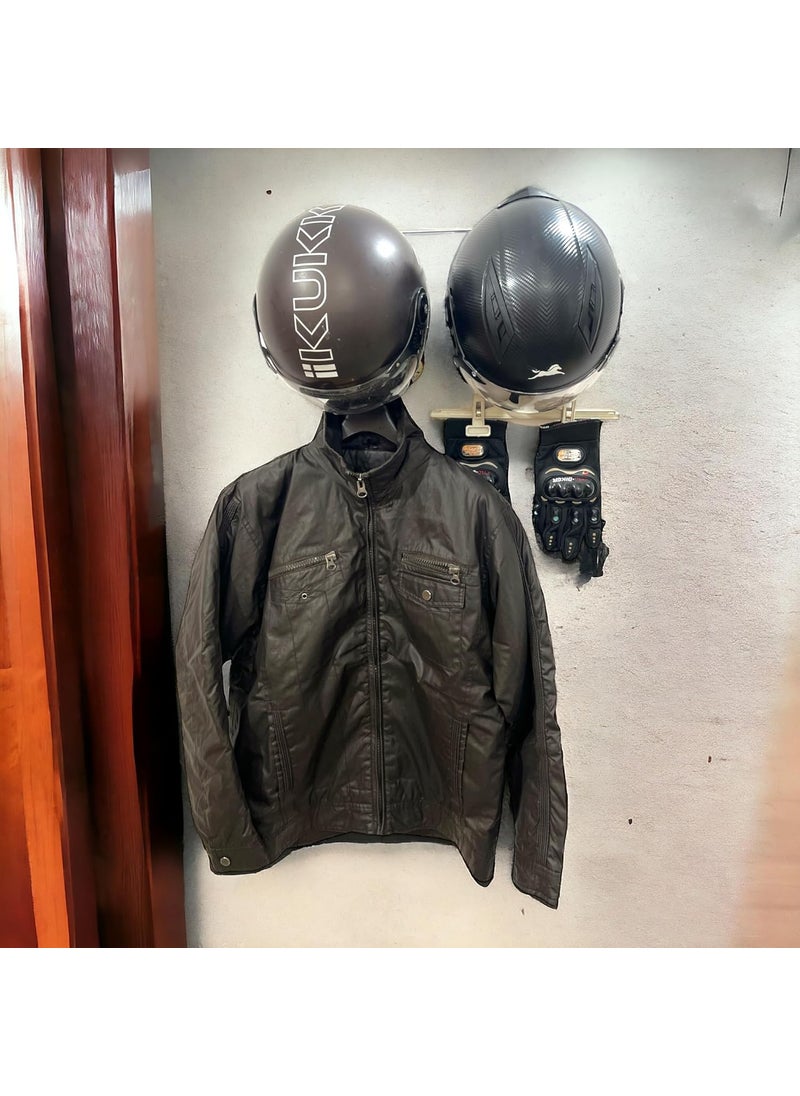 HMTradelink Motorcycle 2 Helmet Holder with Key Holder for Home Office GarageWall Mount Multipurpose Stainless Steel