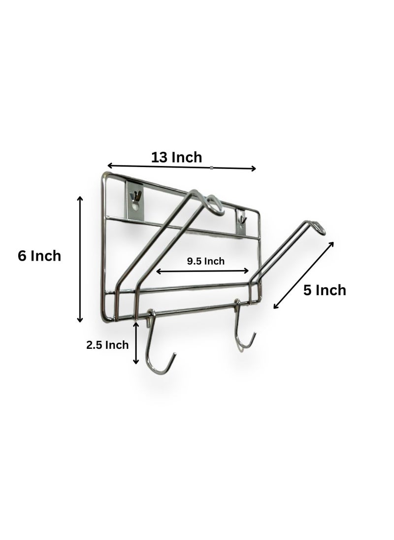 HMTradelink Motorcycle 2 Helmet Holder with Key Holder for Home Office GarageWall Mount Multipurpose Stainless Steel