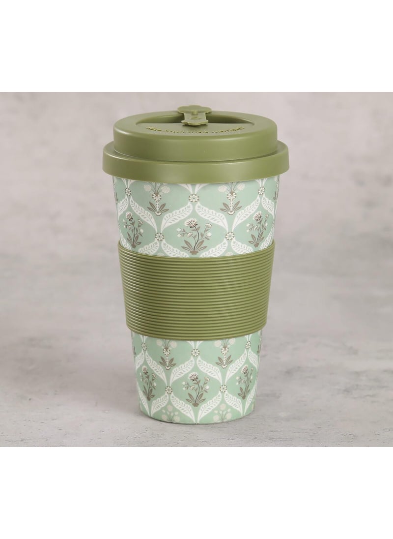 India Circus by Krsnaa Mehta Blooming Dahlia Bamboo Fiber Travel Mug with Silicone Lid Sleeve for Drinking Tea Coffee Juice etc Office Home and Car use 450 mL Multicolor Pack of 1