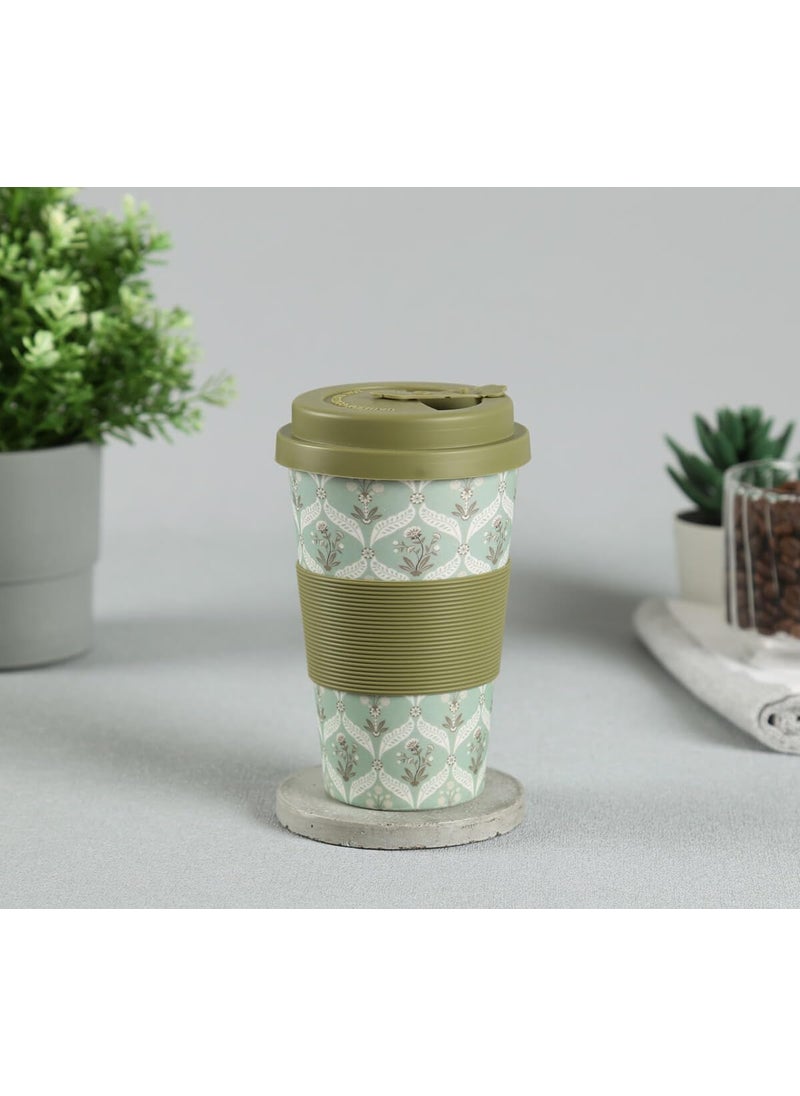 India Circus by Krsnaa Mehta Blooming Dahlia Bamboo Fiber Travel Mug with Silicone Lid Sleeve for Drinking Tea Coffee Juice etc Office Home and Car use 450 mL Multicolor Pack of 1