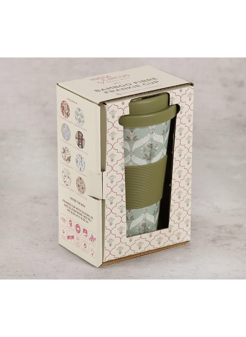 India Circus by Krsnaa Mehta Blooming Dahlia Bamboo Fiber Travel Mug with Silicone Lid Sleeve for Drinking Tea Coffee Juice etc Office Home and Car use 450 mL Multicolor Pack of 1