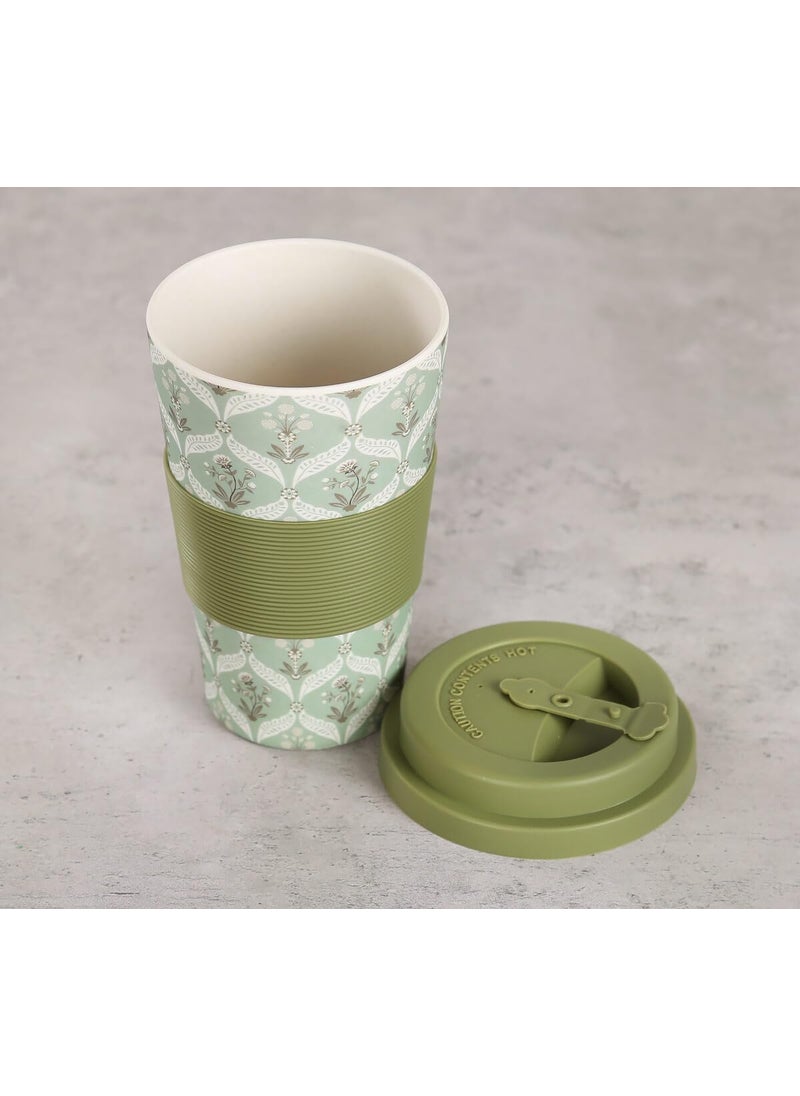 India Circus by Krsnaa Mehta Blooming Dahlia Bamboo Fiber Travel Mug with Silicone Lid Sleeve for Drinking Tea Coffee Juice etc Office Home and Car use 450 mL Multicolor Pack of 1