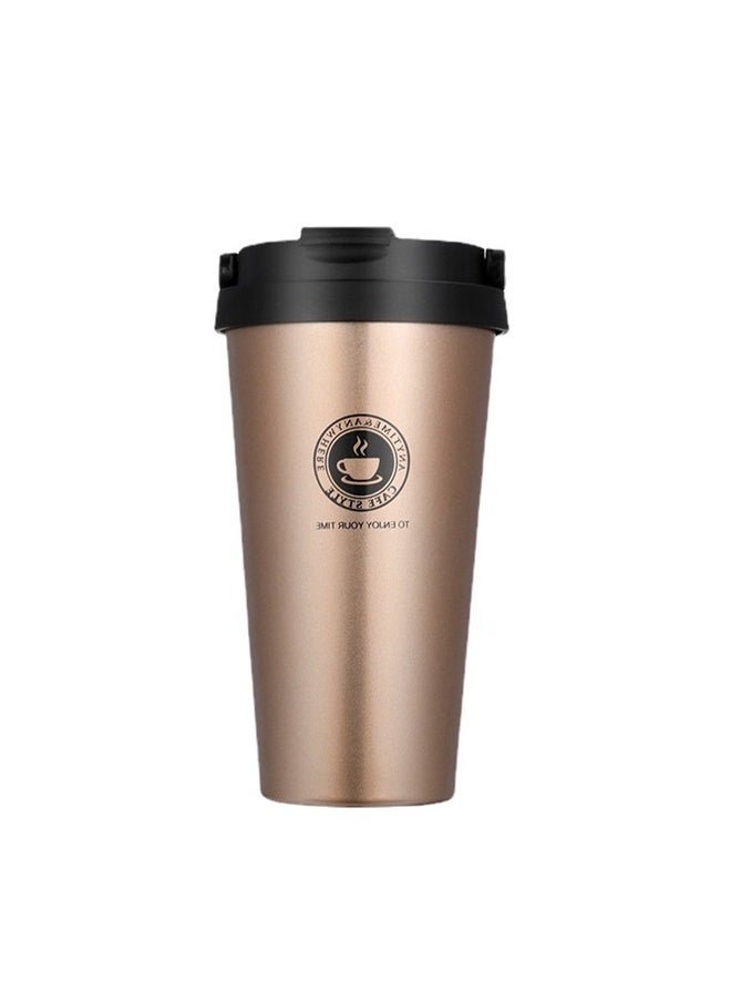 Vacuum Insulated Coffee Mug Gold 500ml， Stainless Steel Double Wall Vacuum Insulated Travel Coffee Mug Portable Thermal Cup,Wide Mouth Tumbler with Leak Proof Lid