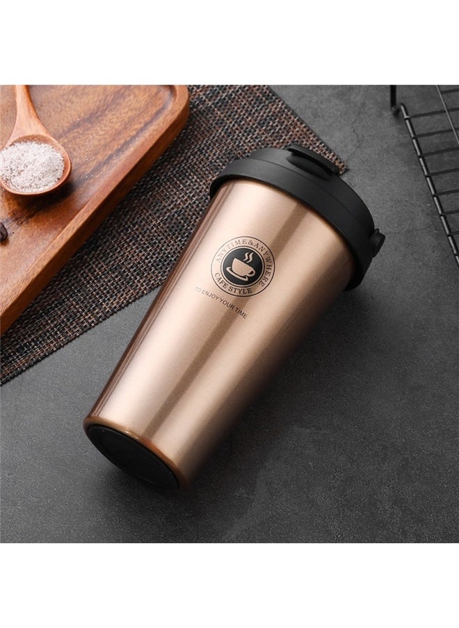 Vacuum Insulated Coffee Mug Gold 500ml， Stainless Steel Double Wall Vacuum Insulated Travel Coffee Mug Portable Thermal Cup,Wide Mouth Tumbler with Leak Proof Lid