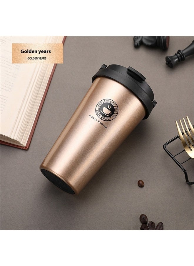Vacuum Insulated Coffee Mug Gold 500ml， Stainless Steel Double Wall Vacuum Insulated Travel Coffee Mug Portable Thermal Cup,Wide Mouth Tumbler with Leak Proof Lid
