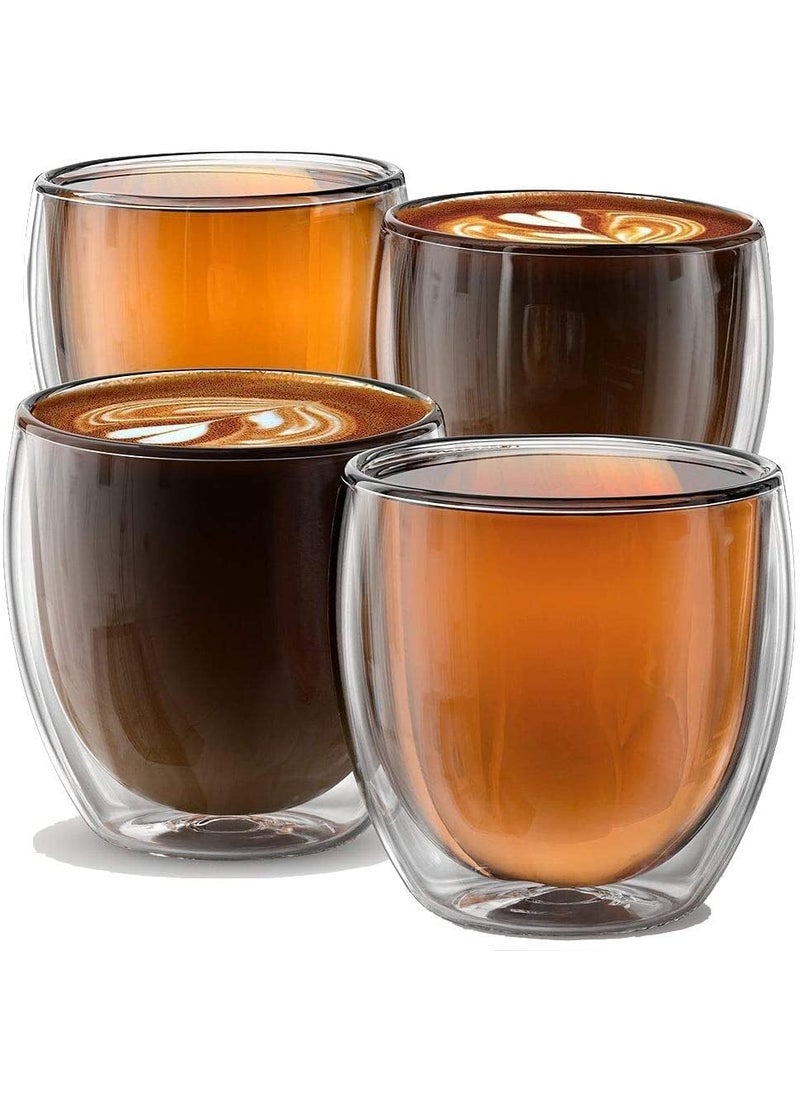 KELVEE Double Wall Glass Coffee Mugs Set of 2 250ml Without Handle Insulated Glass Coffee Mug Without Handle Clear Coffee Mugs 2