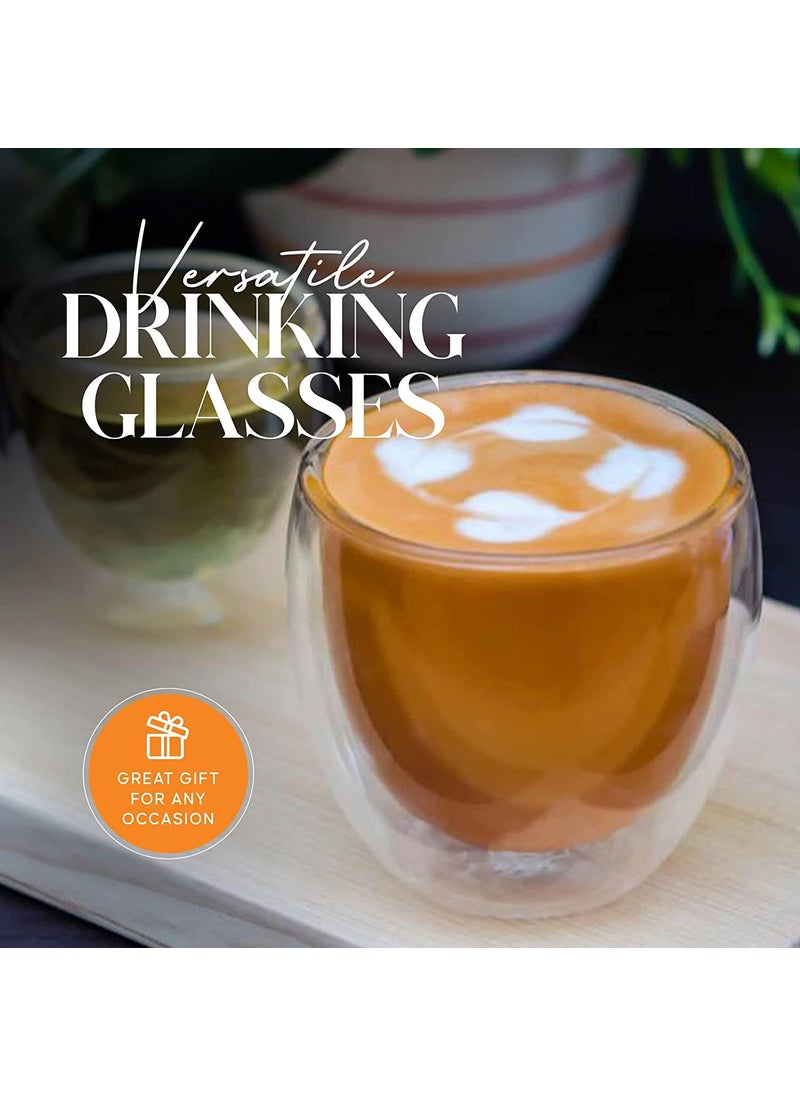 KELVEE Double Wall Glass Coffee Mugs Set of 2 250ml Without Handle Insulated Glass Coffee Mug Without Handle Clear Coffee Mugs 2