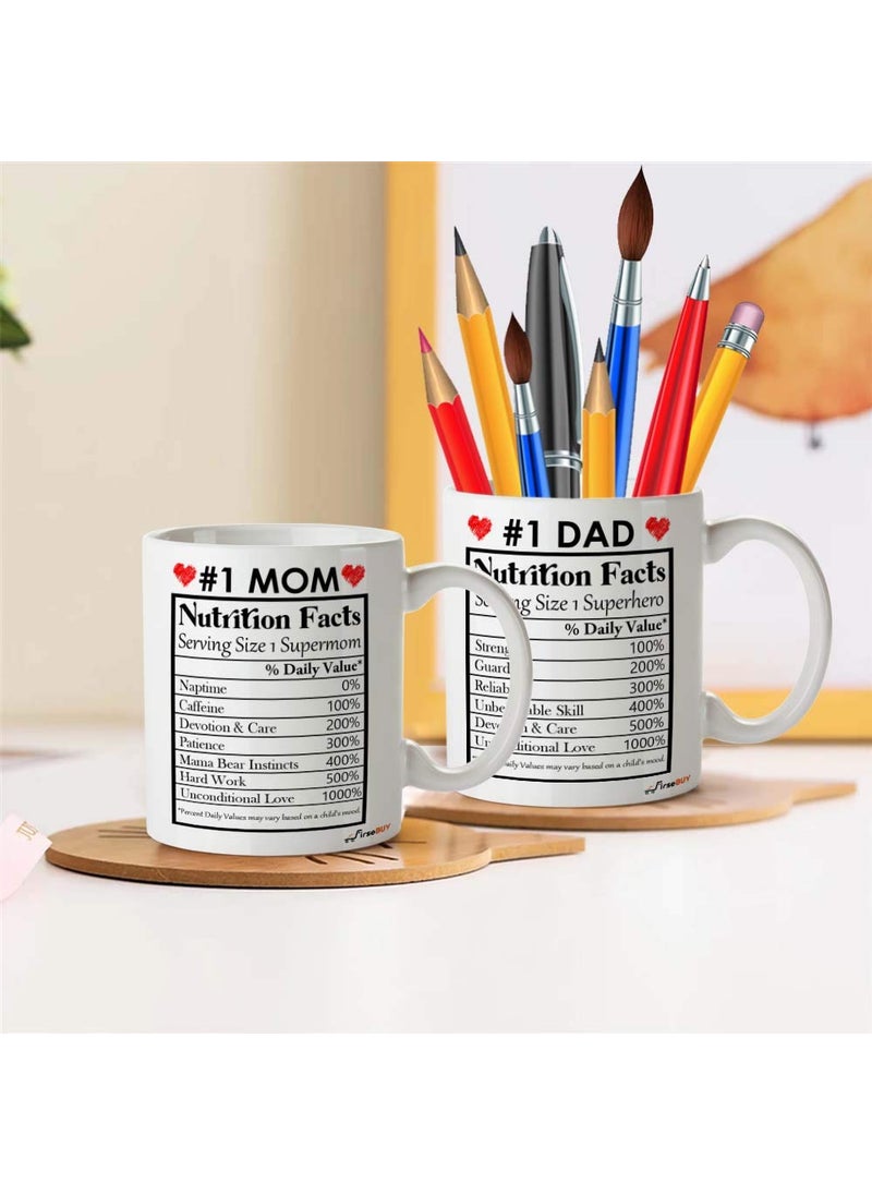 FirseBUY Mom and Dad Funny Nutrition Facts Coffee Mugs White Set of 2 11oz