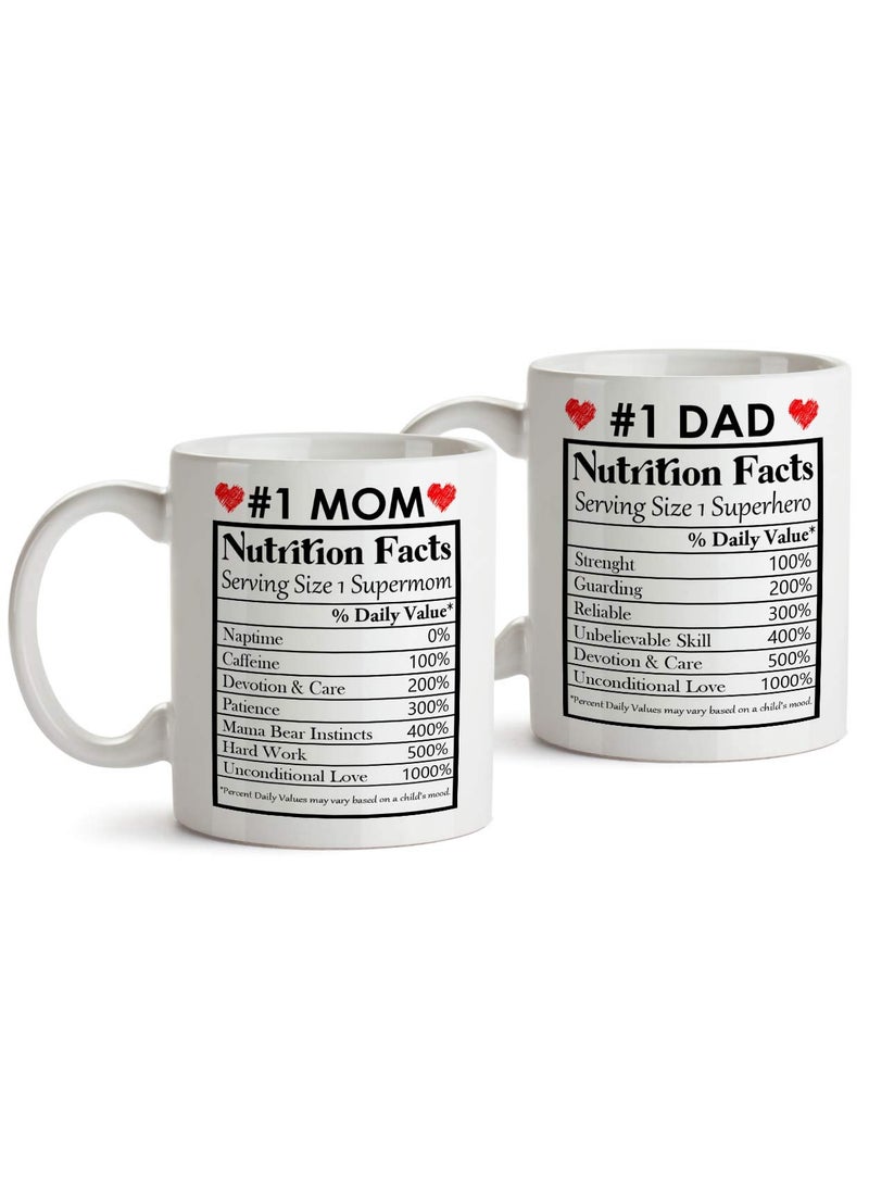 FirseBUY Mom and Dad Funny Nutrition Facts Coffee Mugs White Set of 2 11oz