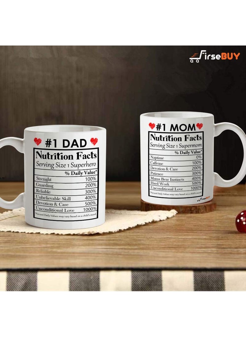 FirseBUY Mom and Dad Funny Nutrition Facts Coffee Mugs White Set of 2 11oz