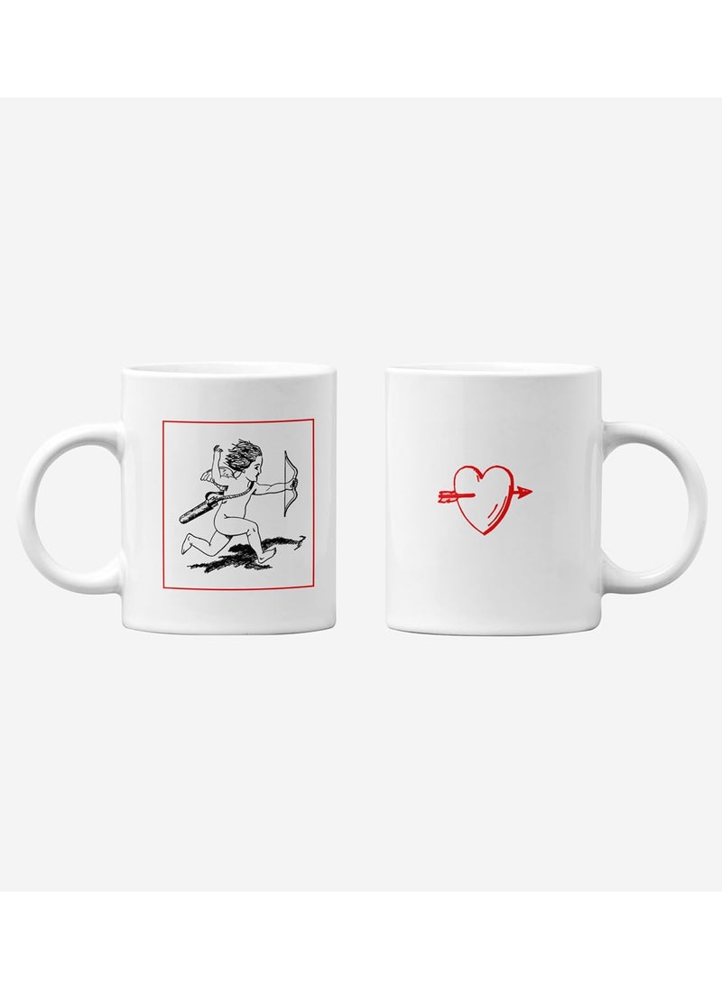 NeviCollections Cupid Hitting Arrow Printed 250ml Ceramic Coffee Mug for Couples